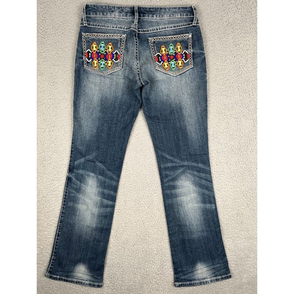 Rock 47 Ultra Low Rise By Wrangler Embroidery Pockets Size 28x33 Whiskers